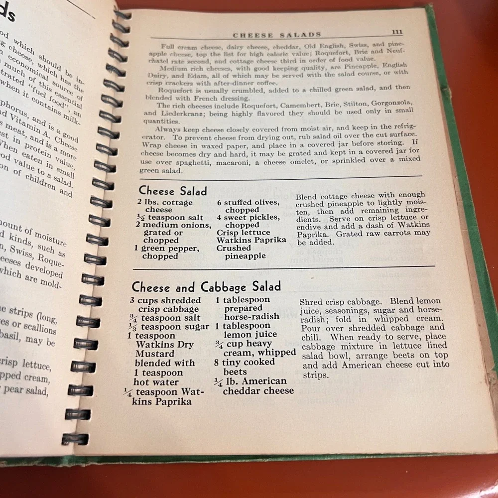 Vintage Watkins Salad Book Elaine Allen J.R. Watkins Co Spiral Bound Cookbook